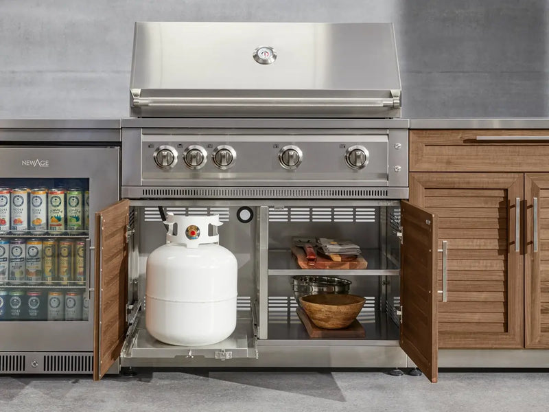 Outdoor Kitchen Stainless Steel 7 Piece Cabinet Set with Sink, Triple Drawer, Bar, Grill Cabinet, Platinum Grill, and Fridge - 13'4''