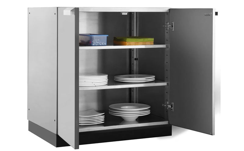 Outdoor Kitchen Stainless Steel 7 Piece Cabinet Set with Sink, Triple Drawer, Grill Cabinet, BBQ Grill, and Double Fridge - 14'