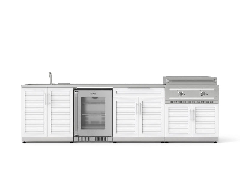 Outdoor Kitchen 6PC White Modular 304 Stainless Steel with Sink and Fridge Platinum Griddle