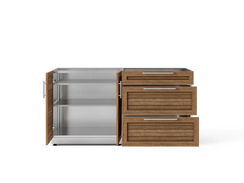 Outdoor Kitchen Stainless Steel 7 Piece Cabinet Set with Sink, Triple Drawer, Bar, Grill Cabinet, Platinum Grill, and Fridge - 13'4''