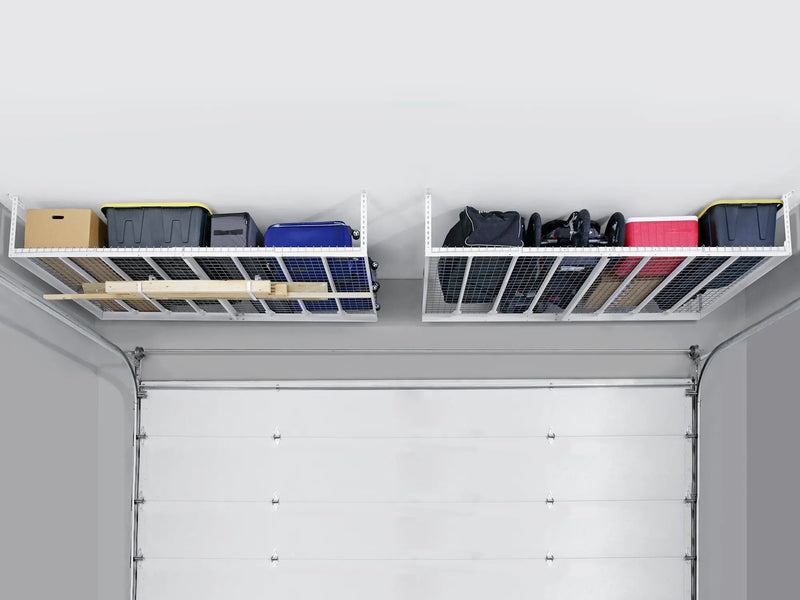 Overhead Rack 4' x 8' Adjustable · Heavy-Gauge Steel · 600 lbs Capacity · Ceiling-Mounted-White