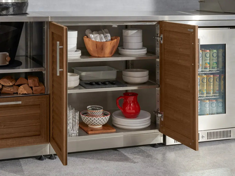 Outdoor Kitchen Stainless Steel 7 Piece Cabinet Set with Sink, Triple Drawer, Bar, Grill Cabinet, Platinum Grill, and Fridge - 13'4''