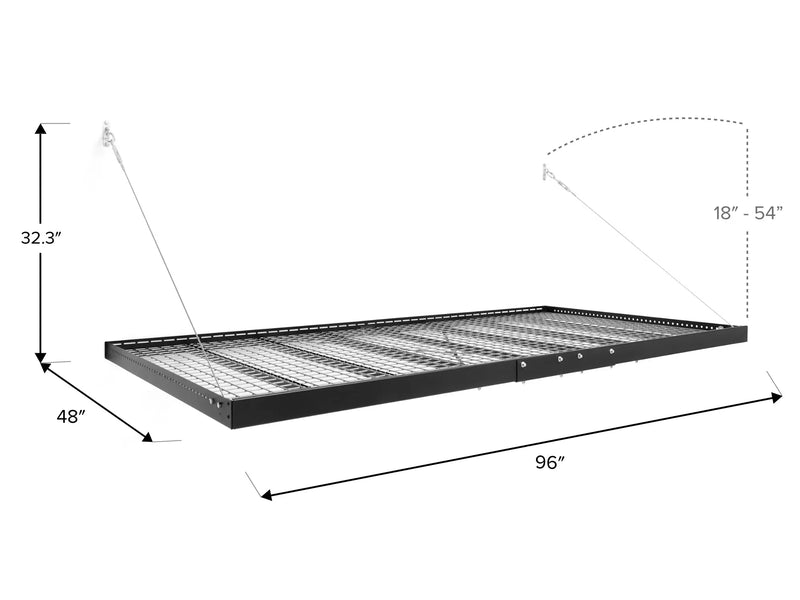 Steel Shelves 4' x 8' and 2' x 8' · Heavy-Gauge Steel · 600 lbs Weight Capacity · Wall-Mounted
