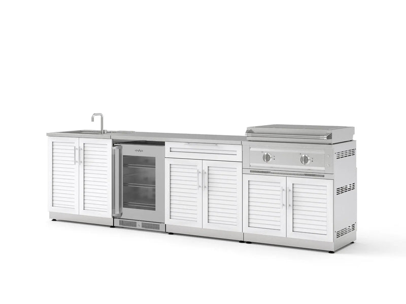 Outdoor Kitchen 6PC White Modular 304 Stainless Steel with Sink and Fridge Platinum Griddle