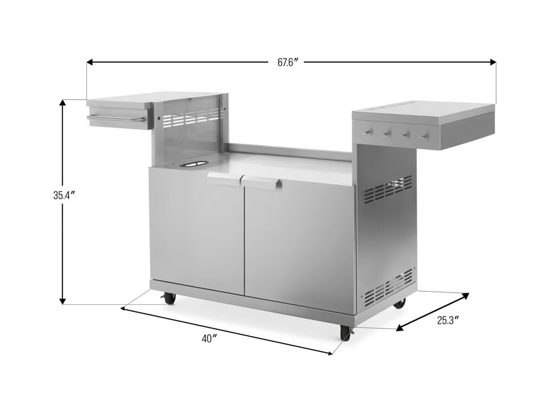 Outdoor Kitchen Stainless Steel 7 Piece Cabinet Set with Sink, Triple Drawer, Grill Cabinet, BBQ Grill, and Double Fridge - 14'