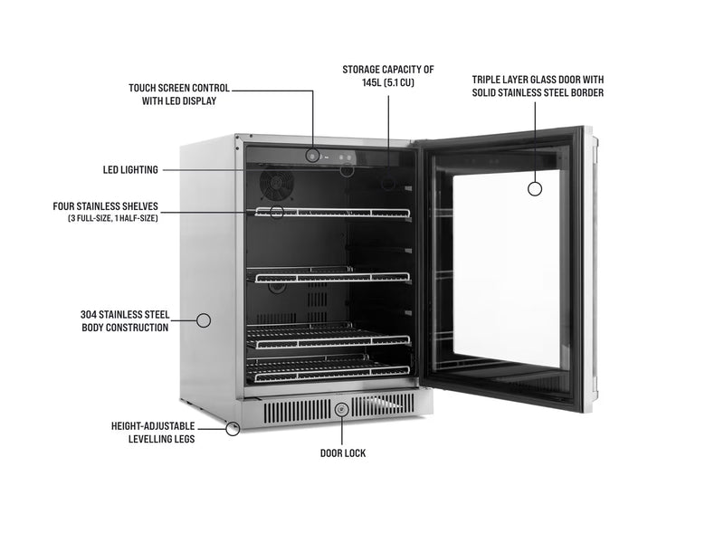 Outdoor Kitchen Stainless Steel 7 Piece Cabinet Set with Sink, Triple Drawer, Grill Cabinet, BBQ Grill, and Double Fridge - 14'