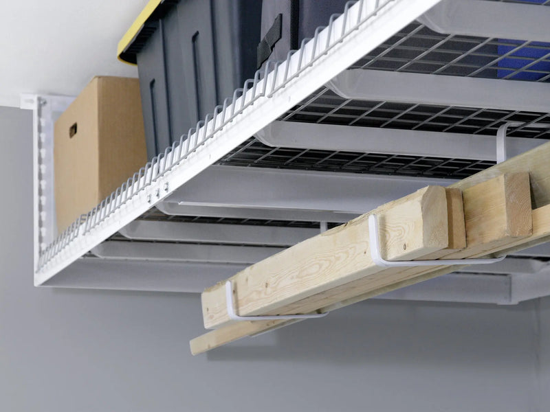 Overhead Rack 4' x 8' Adjustable · Heavy-Gauge Steel · 600 lbs Capacity · Ceiling-Mounted-White