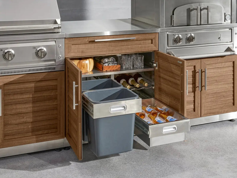 Outdoor Kitchen Stainless Steel 7 Piece Cabinet Set with Sink, Triple Drawer, Bar, Grill Cabinet, Platinum Grill, and Fridge - 13'4''