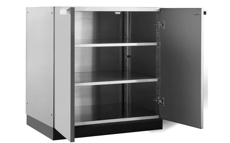 Outdoor Kitchen Stainless Steel 7 Piece Cabinet Set with Sink, Triple Drawer, Grill Cabinet, BBQ Grill, and Double Fridge - 14'