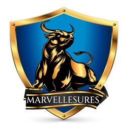 Logo of Marvellesures with a gold bull on a blue shield