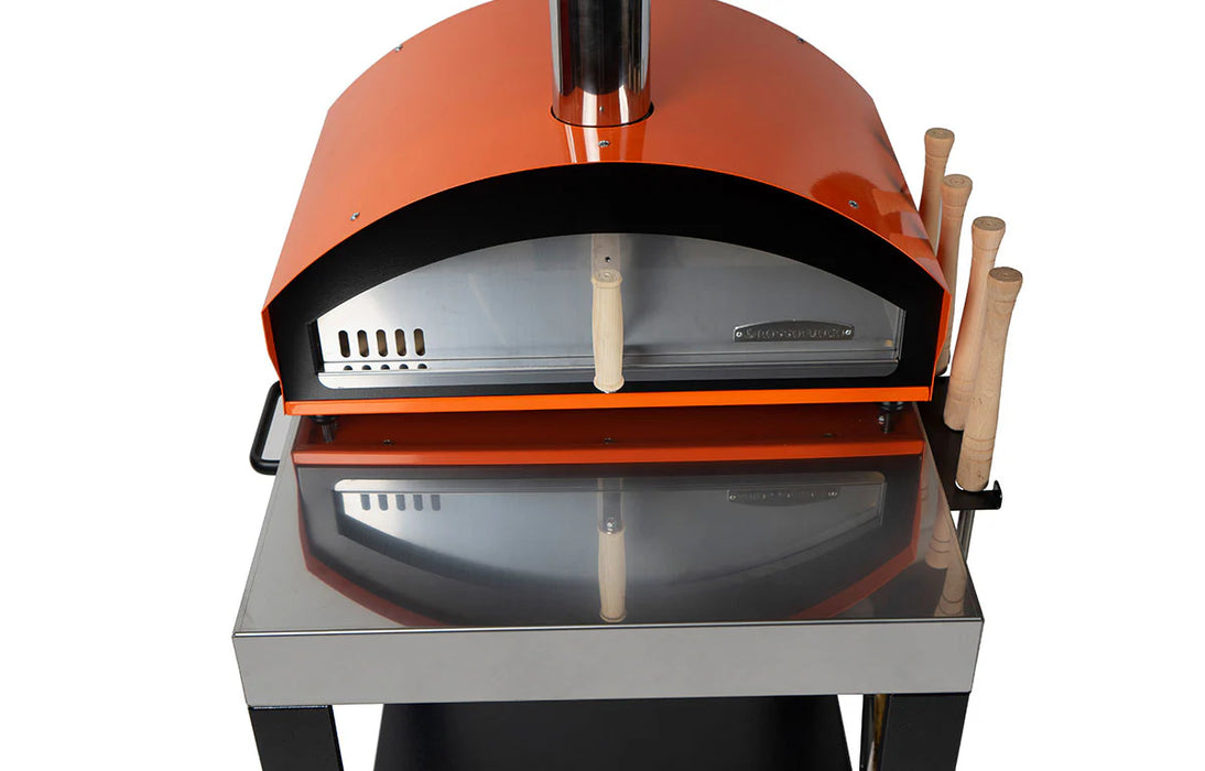 Rossofuoco MINO Outdoor wood-fired oven with direct combustion - Orange Plus cart and accessories 28"