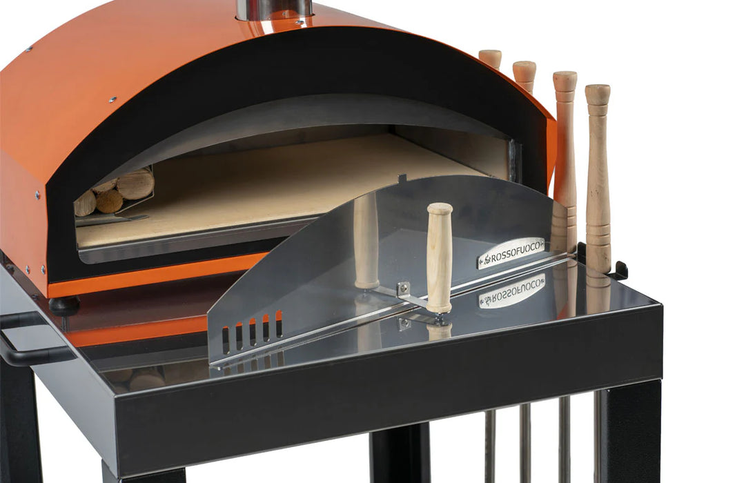 Rossofuoco MINO Outdoor wood-fired oven with direct combustion - Orange Plus cart and accessories 28"