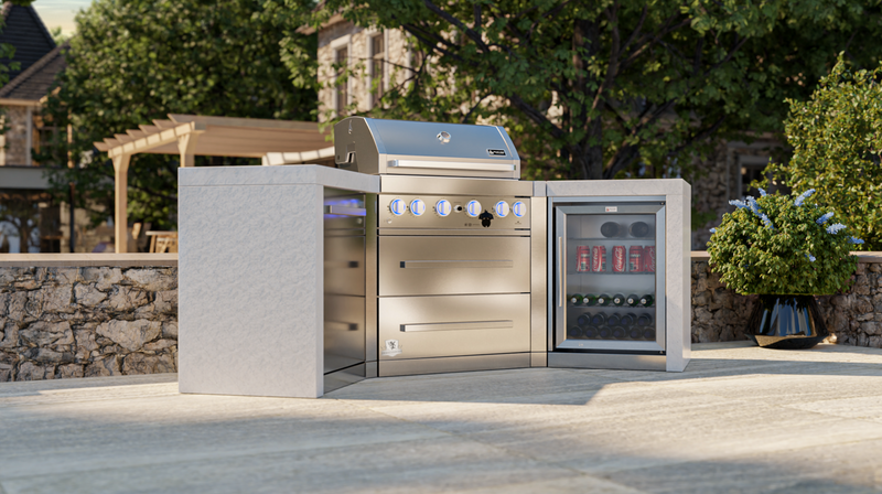 Mont Alpi 4-burner Deluxe Island with 45-Degree Corners and a Fridge Cabinet MAi400-D45FC - 106''