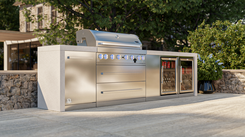 Mont Alpi 6-burner Deluxe Island with a Beverage Center And Fridge Cabinet MAi805-DBEVFC 132''