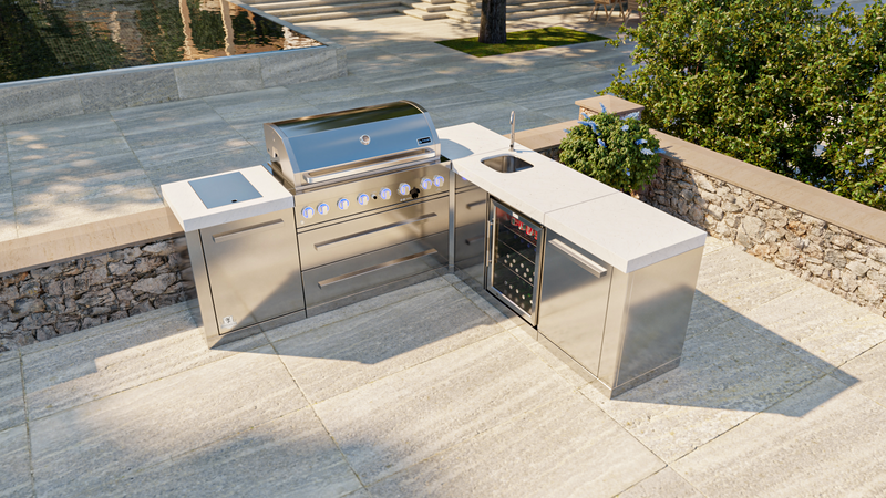 Mont Alpi 805 BBQ Grill Island with 90 Degree Corner & Beverage Center - MAi805-90BEV