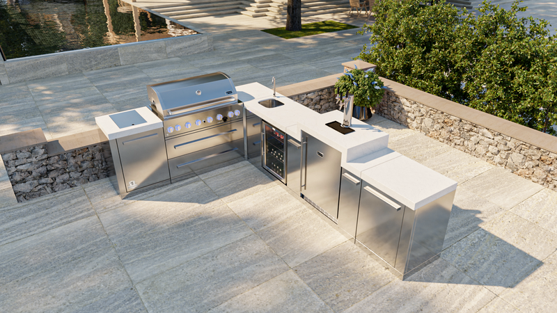 Mont Alpi 805 BBQ Grill Island with 90 Degree Corner, Kegerator & Beverage Center - MAi805-90KEGBEV