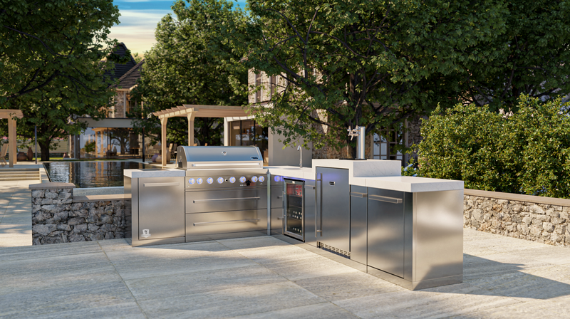 Mont Alpi 805 BBQ Grill Island with 90 Degree Corner, Kegerator & Beverage Center - MAi805-90KEGBEV
