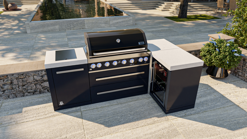 Mont Alpi 805 Black Stainless Steel Island with 90 Degree Corner and Fridge Cabinet - MAi805-BSS90FC - 94"