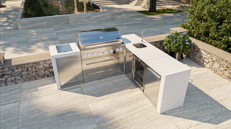 Mont Alpi 805 Deluxe BBQ Grill Island with 90 Degree Corner & Beverage Center - MAi805-D90BEV