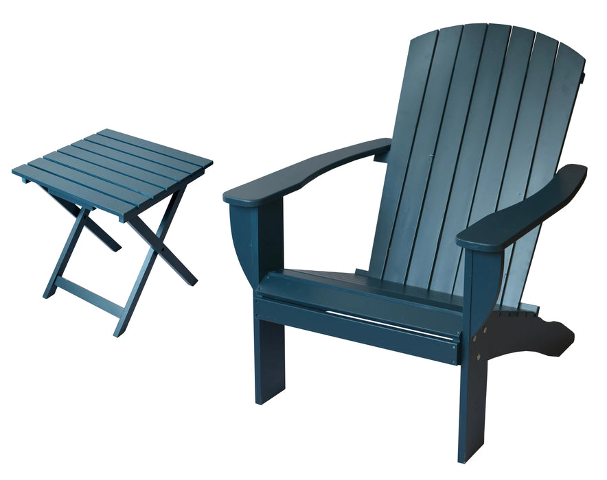 Navy Extra-Wide Solid Cedar Adirondack Chair with Built-In Bottle Opener and Matching Folding Table