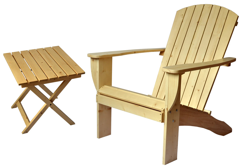Unfinished Extra-Wide Solid Cedar Adirondack Chair with Built-In Bottle Opener and Matching Folding Table