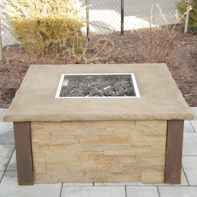 Nicolock Encore Square Fire Pit Surround in Stackstone Texture & Biscotti Tan Color