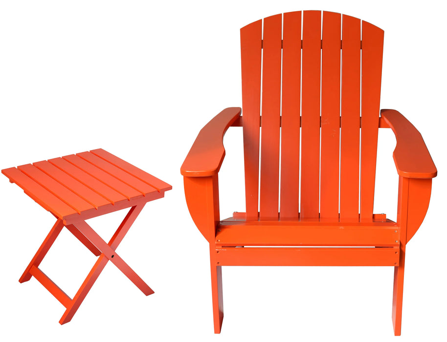 Orange Extra-Wide Solid Cedar Adirondack Chair with Built-In Bottle Opener and Matching Folding Table
