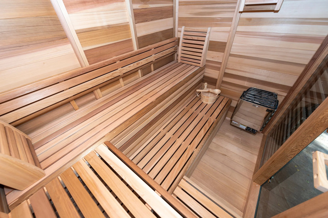 Outdoor 670P Pure Cube Sauna - With Porch - Clear Red Cedar