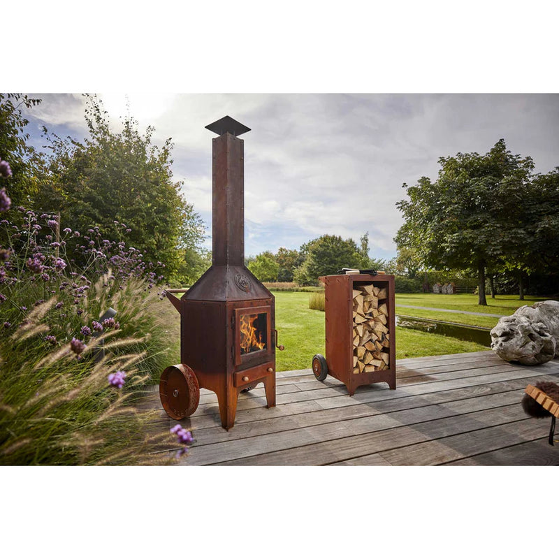Bijuga 3mm CorTen Steel With Two Wheels and a Push Bar Outdoor Fireplace | RB73