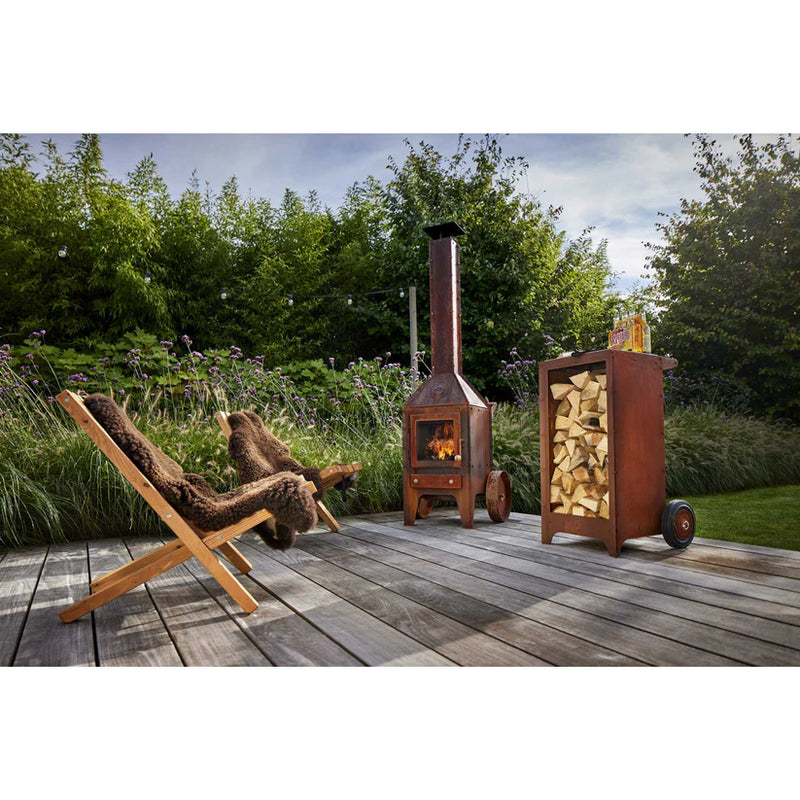 Bijuga 3mm CorTen Steel With Two Wheels and a Push Bar Outdoor Fireplace | RB73