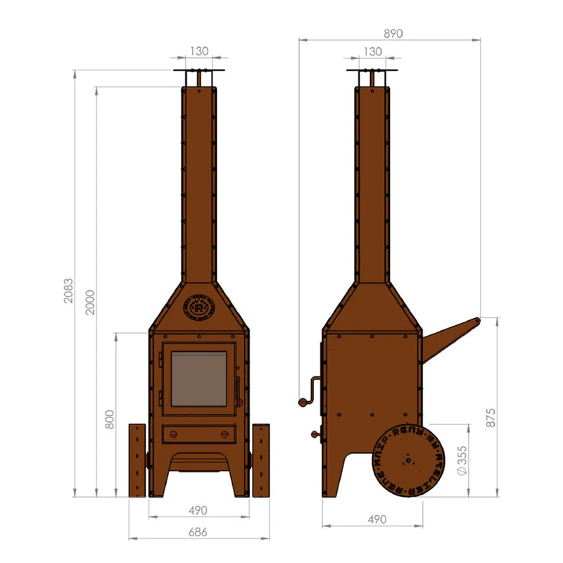 Bijuga 3mm CorTen Steel With Two Wheels and a Push Bar Outdoor Fireplace | RB73