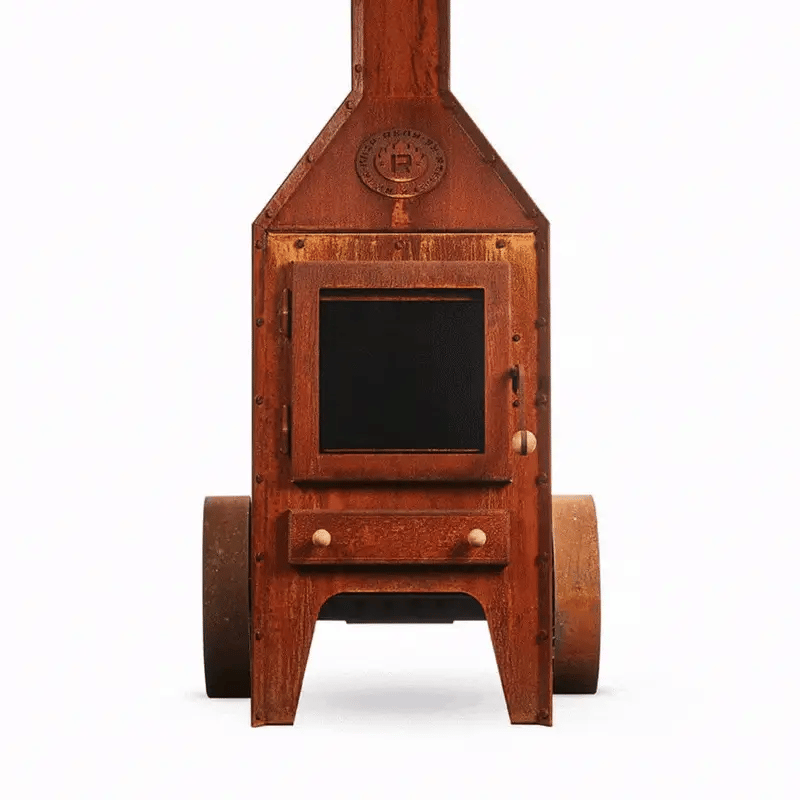 Bijuga 3mm CorTen Steel With Two Wheels and a Push Bar Outdoor Fireplace | RB73