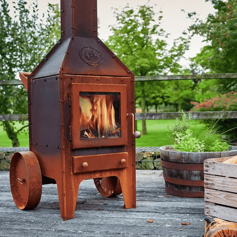 Bijuga 3mm CorTen Steel With Two Wheels and a Push Bar Outdoor Fireplace | RB73