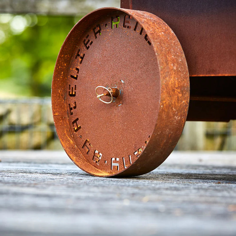 Bijuga 3mm CorTen Steel With Two Wheels and a Push Bar Outdoor Fireplace | RB73