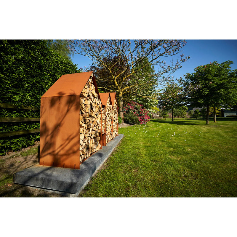 Wood Storage Bruges 3 Houses CorTen Steel  | RB73