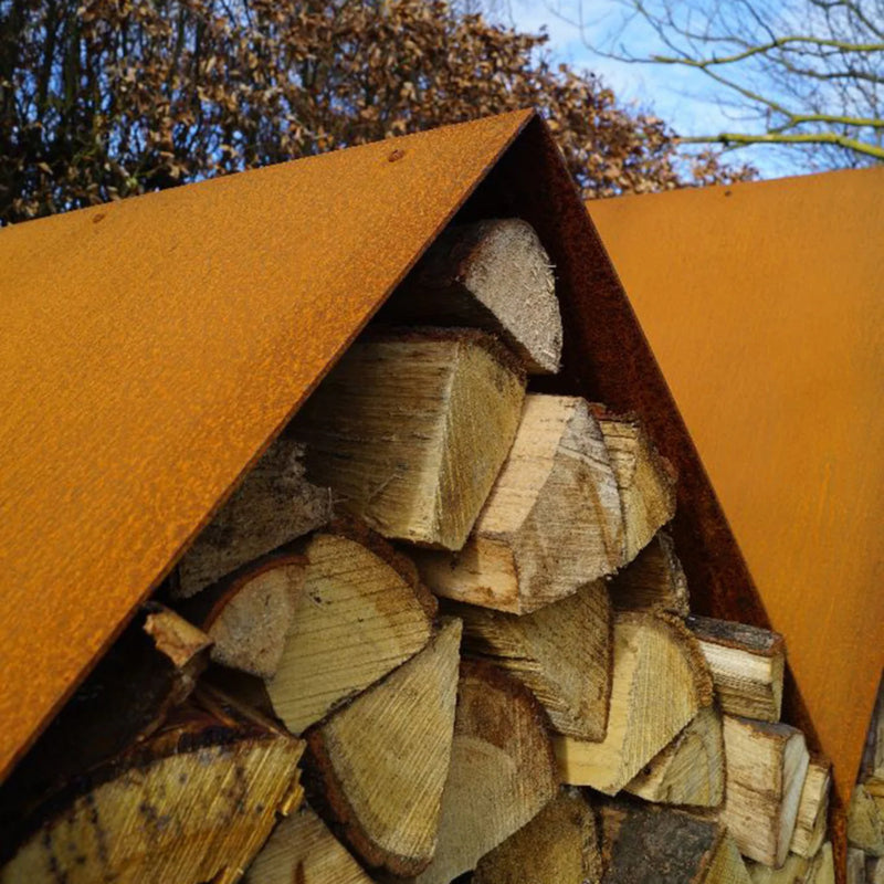 Wood Storage Bruges 3 Houses CorTen Steel  | RB73