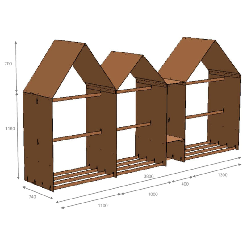 Wood Storage Bruges 3 Houses CorTen Steel  | RB73