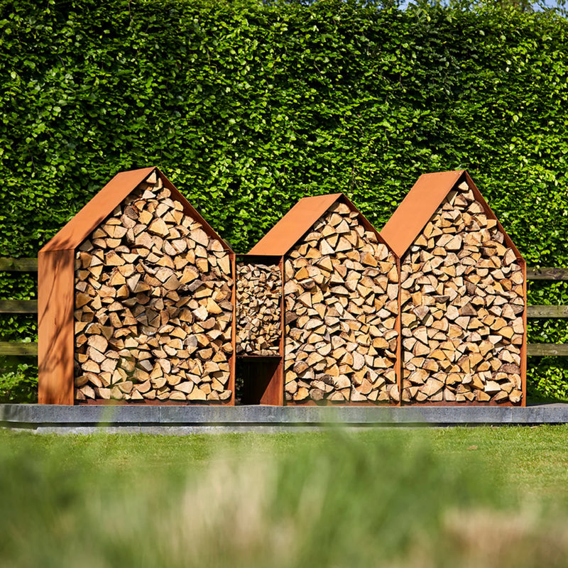 Wood Storage Bruges 3 Houses CorTen Steel  | RB73