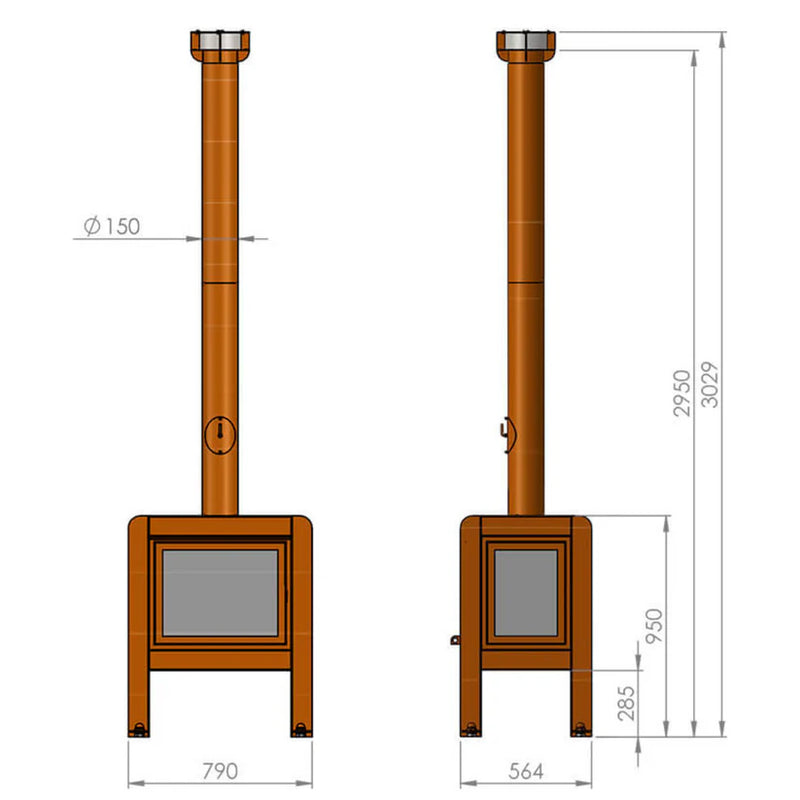Fennek 80 4-Sided Glass CorTen Steel Wood-Burning Outdoor Fireplace | RB73