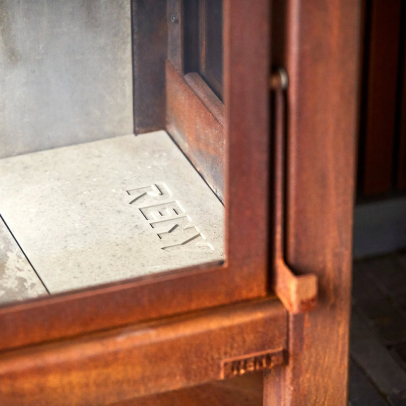 Quaruba MOBILE 4-Sided Glass CorTen Steel Wood-Burning Outdoor Fireplace | RB73