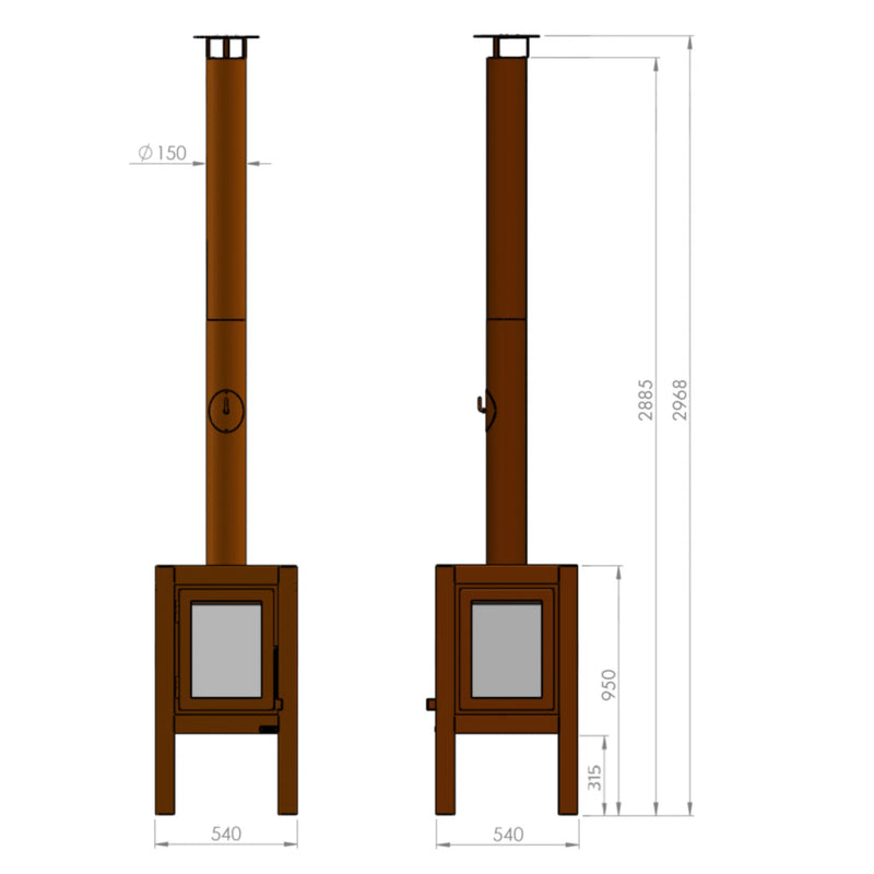Quaruba MOBILE 4-Sided Glass CorTen Steel Wood-Burning Outdoor Fireplace | RB73