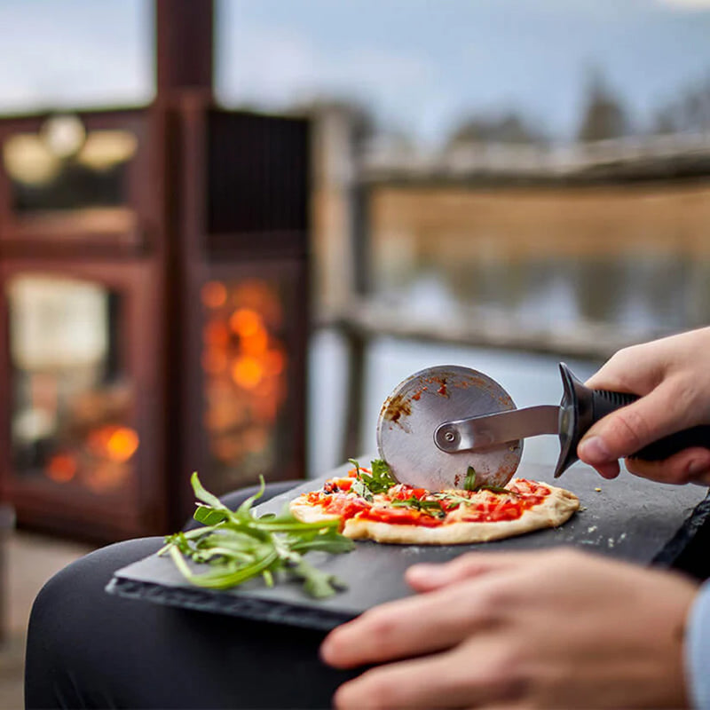 Quercus 3-sided Glass CorTen Steel Wood-Burning Fireplace and Oven | RB73