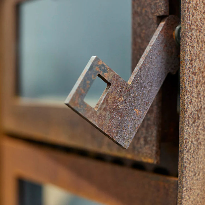 Quercus 3-sided Glass CorTen Steel Wood-Burning Fireplace and Oven | RB73