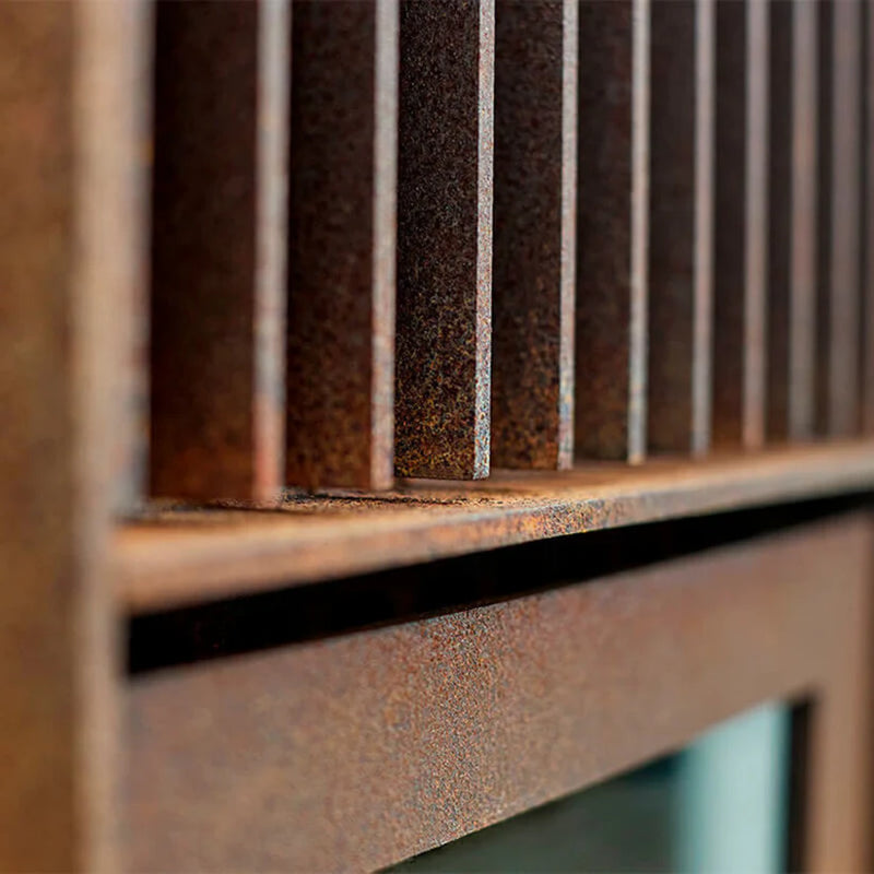 Quercus 3-sided Glass CorTen Steel Wood-Burning Fireplace and Oven | RB73