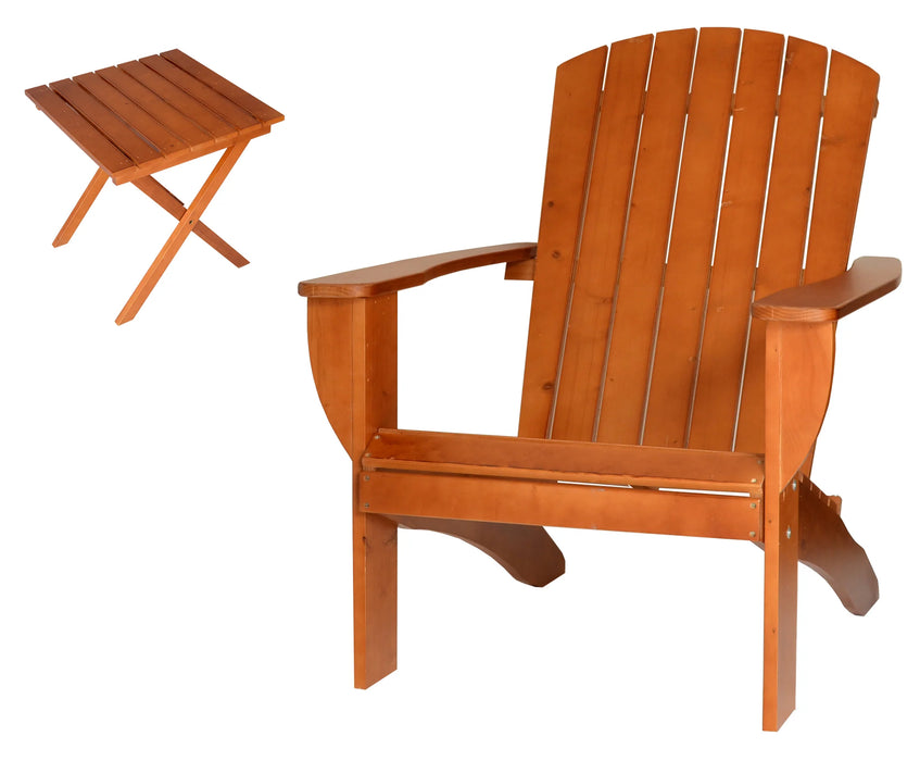 Redwood Extra-Wide Solid Cedar Adirondack Chair with Built-In Bottle Opener and Matching Folding Table