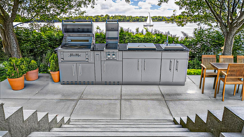 THE ALAMO 10 Foot Outdoor Cabinet Island Package with Hybrid Grill – SCPALAMO10