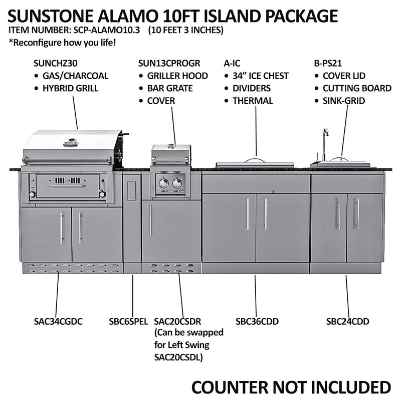THE ALAMO 10 Foot Outdoor Cabinet Island Package with Hybrid Grill – SCPALAMO10