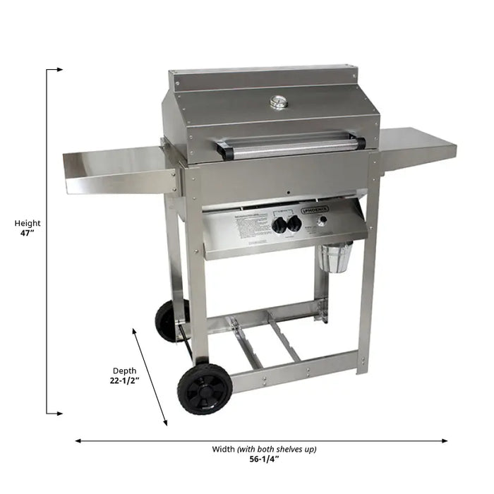 Phoenix SDRIVDDP 53 Inch Freestanding Liquid Propane Grill with 2 Standard Burners, 400 sq. inch Grilling Surface Size, Side Table, Stainless Steel Side Shelves in Stainless Steel