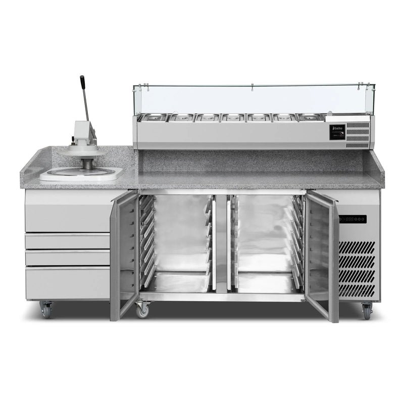 Pizza Press Dough Stretching Machine with Integrated Cooling Workstation