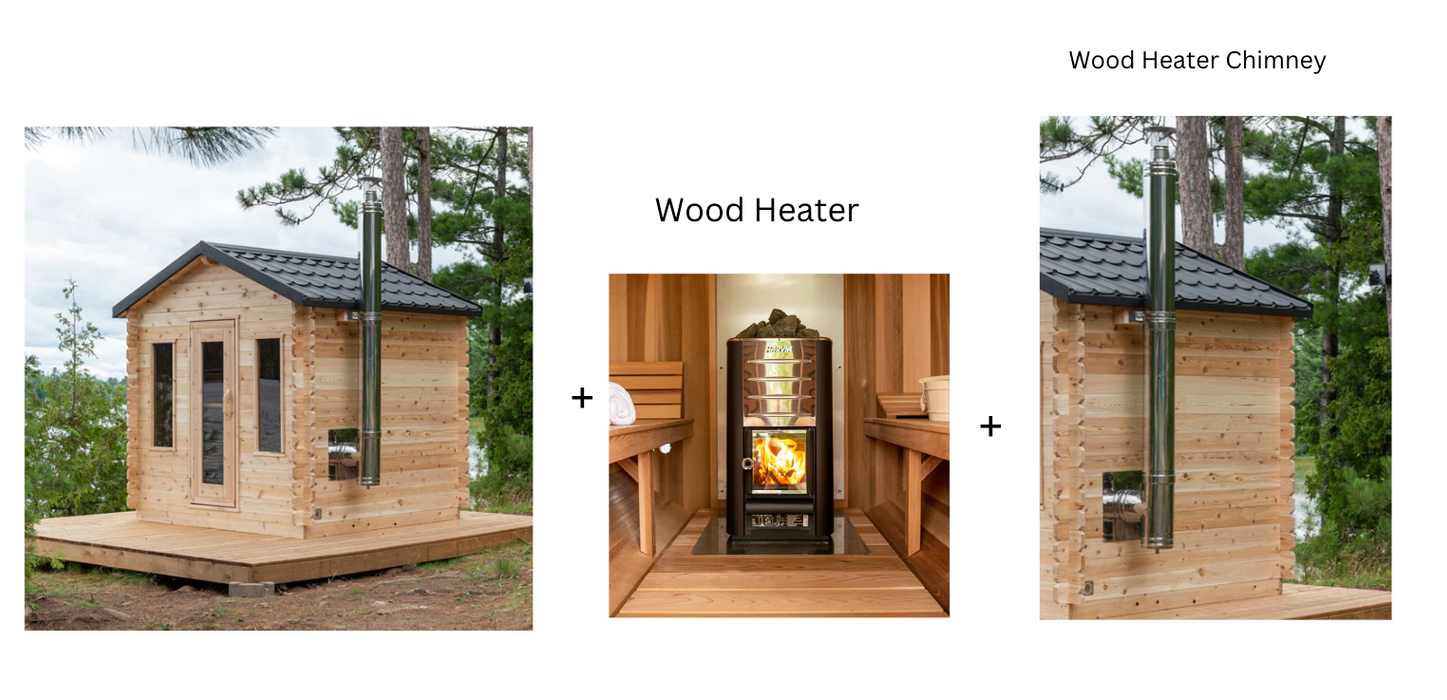 Dundalk Canadian CT Georgian Cabin Sauna | 2-6 People | Wood or Electric Heater  Dundalk Leisurecraft Dundalk Canadian CT Georgian Cabin Sauna + Harvia M3 Wood Burning Heater with Rocks + Chimney  